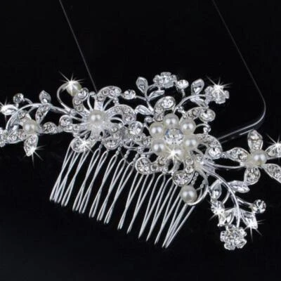 Peine de pelo con perlas de flores de boda nupcial diamante para mujer. X9P1 D2P3 Foto 1 de 4