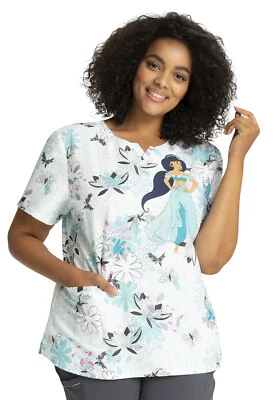 Jasmine Cherokee Scrubs Tooniforms Disney Aladdin V Neck Top TF761 PRLG - Image 1 of 4