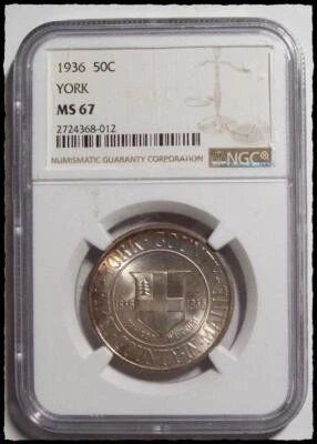 1936 YORK CO MAINE COMMEMORATIVE HALF DOLLAR  Lustrous  NGC MS-67  #33D13 - Image 1 of 4