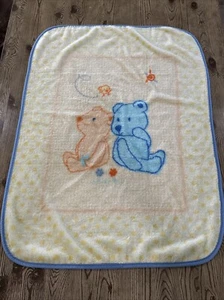 Child of Mine Yellow Blue Teddy 2 Bears Bird Sun Plush Crib Nursery Baby Blanket - Picture 1 of 15