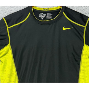 Nike Pro Combat Shirt Adult Large Dri-Fit Black Yellow Colorblock Fitted Tee Men