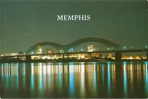 Postcard Tennessee Memphis Bridge Mississippi River Night Unused 1981 - Imagen 1 de 1