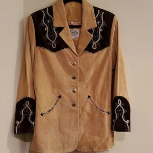 Vtg Scully Women's Suede Jacket Size 10 Ebellished Western Two Tone Button Front - Picture 1 of 16