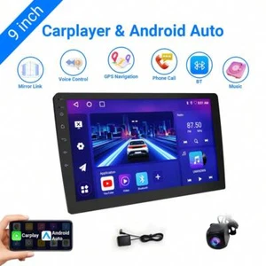 9" Double Din Car Stereo 2+32G Wireless CarPlay Android Auto GPS FM BT Camera - Picture 1 of 20