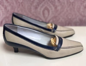 Women’s TODS Beige & Navy Leather Pointed Loafer Court Shoes Size UK 6.5 EU 39.5 - Picture 1 of 7