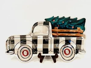 Robert Stanley Christmas 12" Black White Buffalo Check Truck Plate - Set of 2 - Picture 1 of 2