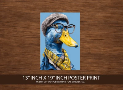 Impresión de póster de pato hipster 13x19 - arte de pared de animales divertidos - pájaro vestido peculiar Foto 1 de 3