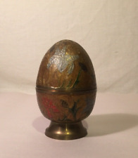 Large Vintage Clossione Brass Egg Box 2 Piece Floral Design 6"