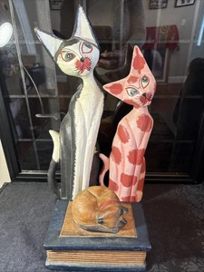 Rustikale handbemalte geschnitzte Holzkatze versch. Mix Posten Figuren Schmuckschatulle - Bild 1 von 10