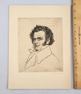 Original 1920s Etching of Franz Schubert by Rudolf Herrmann Hand Signed - Picture 1 of 6