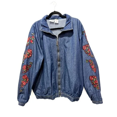 Chaqueta vaquera vintage forrada de algodón floral bordada XLG Foto 1 de 4
