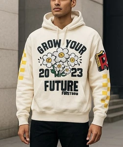 First Row “Grow Your Future 2023” Mens Pullover Graphic Hoodie Cream Size Small - Picture 1 of 13