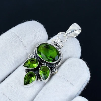 Paraiba Peridot Pendant Handmade 925 Sterling Silver Jewelry Pendant Size-1.75" - Image 1 of 4