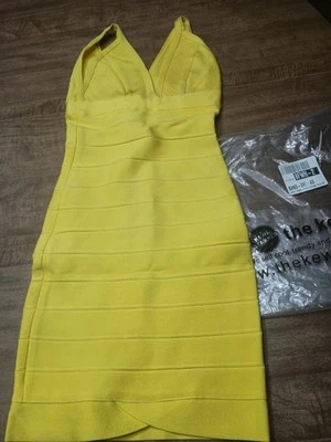 NWOT The Kewl Shop Yellow V Neck Bandage Dress Size XS Bodycon - Image 1 of 4