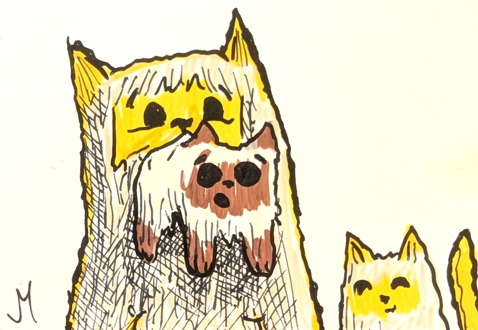 ACEO 猫画原创小猫脸当代民间艺术 Josh Merritt 著 — 第 1/1 张图片