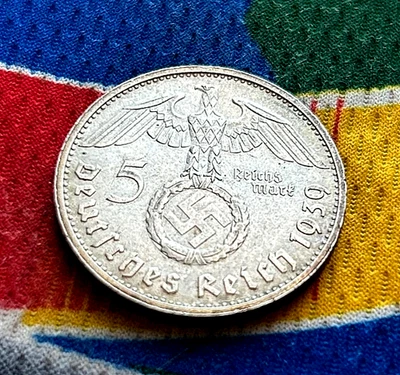 Germany 1939 B 5 Mark WW2 German Silver Coin Third Reich  Reichsmark AU Toned - Image 1 of 2