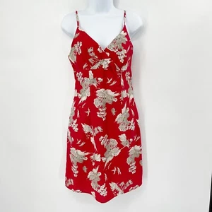 No Boundaries Asian Print Vintage Y2K Mini Dress Sz L 11/13 Red Surplice V-Neck - Picture 1 of 9