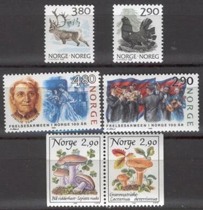 Norway Z56 MNH 6v 1988 - Birds Animals - Uniform Music - Mushrooms - Below face - Picture 1 of 1
