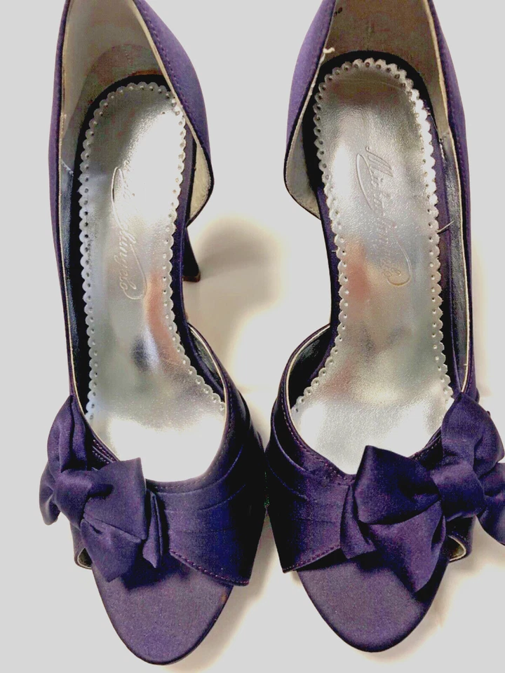 Michaelangelo Mujer Tacones Altos Púrpura Satinado Parte Superior Talla 6 1/2 Punta Abierta - Lazo Foto 1 de 4