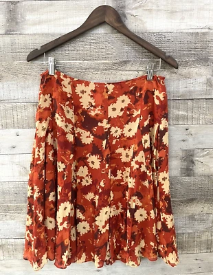 Sigrid Olsen Collection Slik Flare Skirt Women's 6 Lined Orange Floral 30" Waist - Image 1 of 4