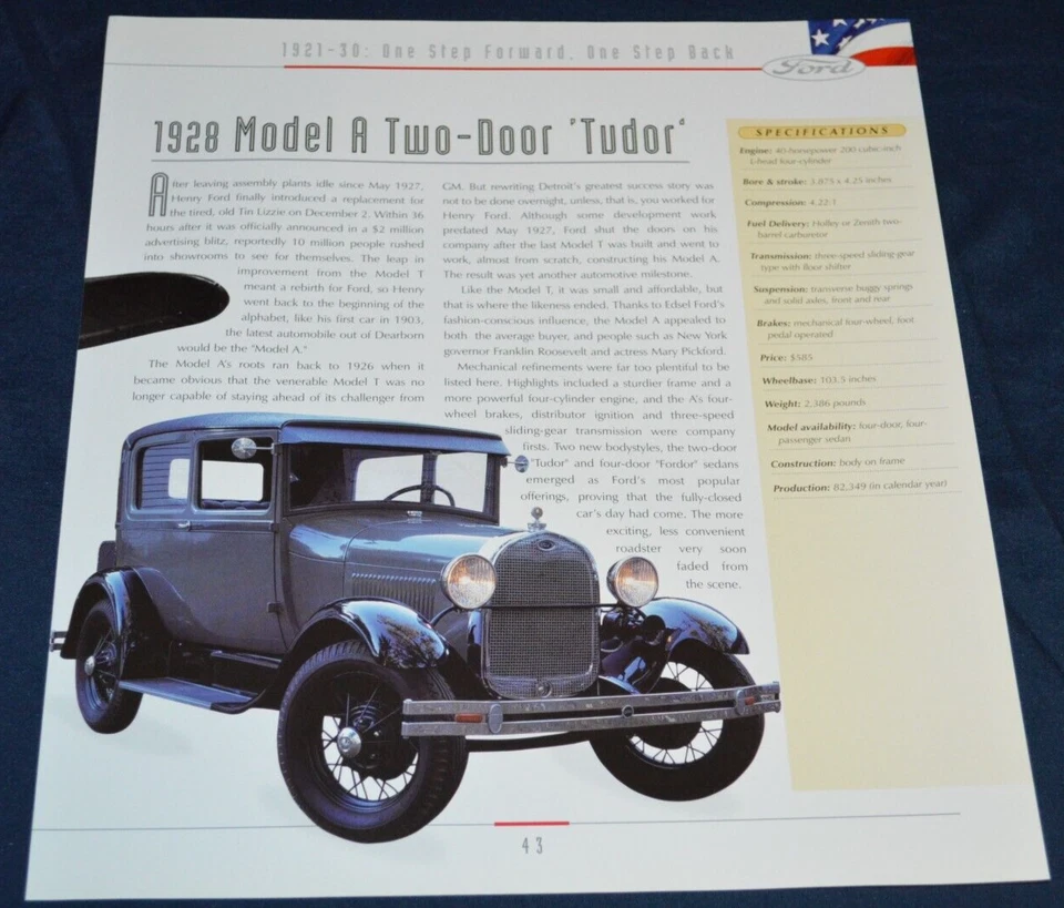 Ford Modelo A Tudor 1928 impresión característica póster especificaciones artículo 25 dos puertas Foto 1 de 1
