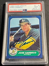1986 JOSE CANSECO FLEER UPDATE AUTO ROOKIE #U-20 PSA 9 DNA AUTO 10 POP 8 