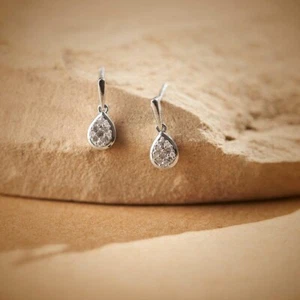 $399- REAL NATURAL DIAMOND DROP DANGLE FASHION EARRING STUDS- SS/14KPL 925 - Picture 1 of 8