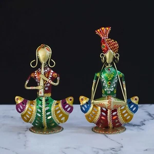 Rajasthani Musician Couple Tealight Candle Holder Showpiece Table decor Set of 2 - Picture 1 of 6