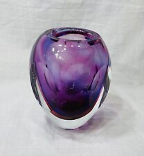 Mid-Century Modern Murano Glass Vase Somerso Technique In Violet Raspberry Blue