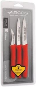 Set 3 Cuchillos Peladores Profesionales Acero Inoxidable y Mango Ergonómico Rojo - Imagen 1 de 8