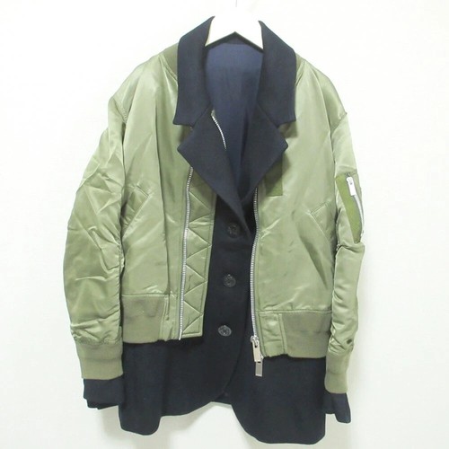 Sacai MA 1XMELTON Giacca Docking Blouson Khaki Navy Taglia 1 Usatoo Ottimone