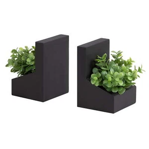 Mainstays 5.3" Modern Angled Faux Eucalyptus Black Cement Planter Bookends 2 Ct - Picture 1 of 6