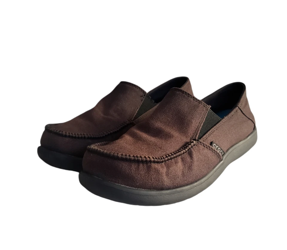 Crocs Kids Santa Cruz Canvas Loafer Slip on Junior Size 4 J4 Brown - Image 1 of 4