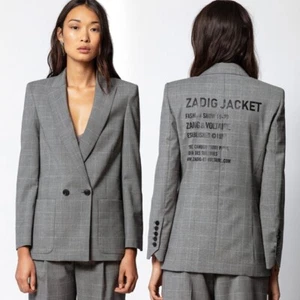 Chaqueta Blazer 40 NUEVO CON ETIQUETAS $748 Zadig&Voltaire Gris Visco Lana Cuadros Cuadros Carreaux - Imagen 1 de 9