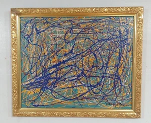 JACKSON POLLOCK ENAMEL ON CANVAS WITH FRAME IN GOLDEN LEAF NICE DATED CIRCA 1951 - Picture 1 of 7