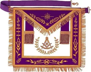 Grand Lodge Past Master Apron Purple Gold Eembroidery with Fringe - Picture 1 of 1