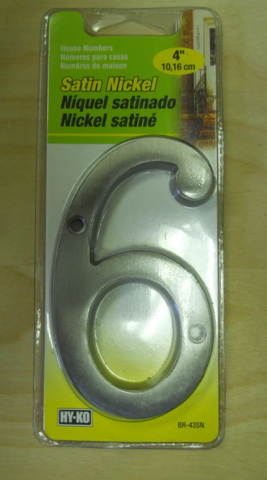 Hy-Ko Prestige Series 4 In. Satin Nickel House Number Six 6 PK