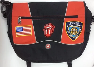Victorinox Messenger Bag Laptop Swiss Army Black/Red W/ Decorative Cloth Patches - Image 1 of 4