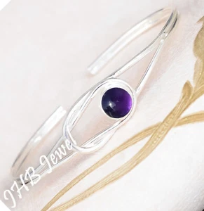 African Amethyst Gemstone 925 Sterling Silver Cuff First Time Gift Bangle - Picture 1 of 4