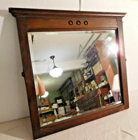 Antique ~ Salvage ~ Oak Beveled Mirror  22" wide             #1839 Cover