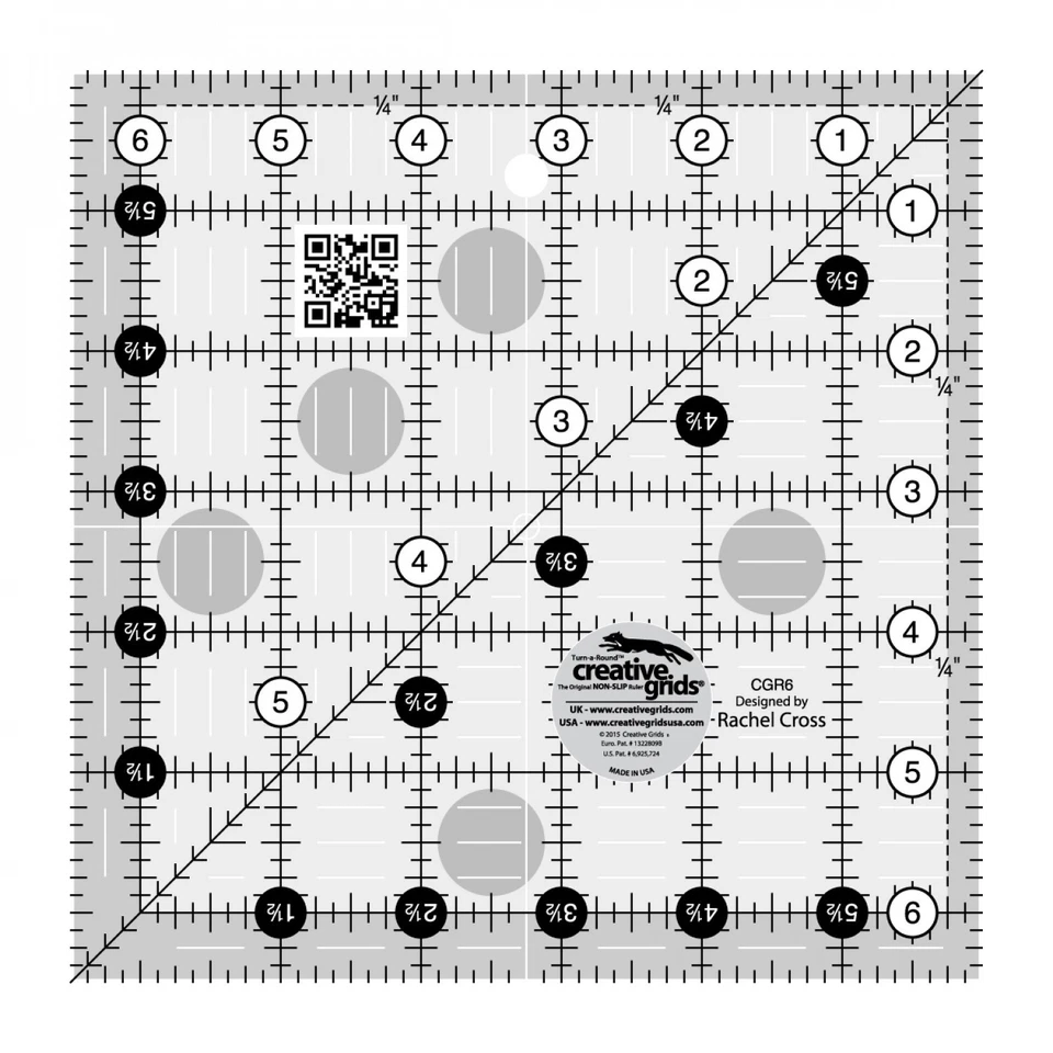 Creative Grids 6-1/2in Square Ruler Sewing and Quilting Ruler Template CGR6 - Image 1 of 1
