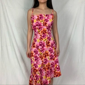 boohoo medium pink and orange floral cowl neck midi dress - Picture 1 of 12