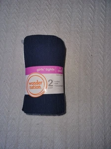 Wonder Nation Girls Heavy Tights Small 4-6 2 Pair Ivory And Navy Cotton New - Picture 1 of 6
