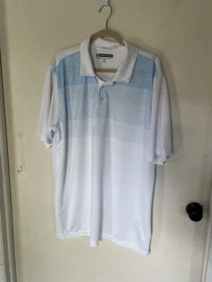 Polo de golf Pebble Beach DryLuxe Performance, XXL para hombre, blanco con rayas azules #107 Foto 1 de 4