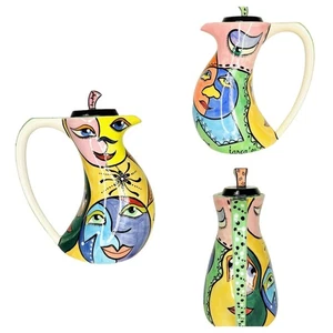 Vintage Larca Gallery Fine Art handbemalt abstrakte Gesichter Kaffee Teekanne signiert - Bild 1 von 14