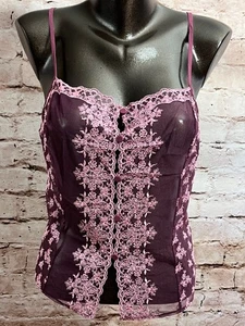 Victoria's Secret Vintage Y2K besticktes Boho-Negligee-Trägertop mit Knöpfen Medium lila - Bild 1 von 11
