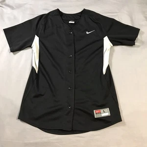 Nike Baseball Jersey Shirt Mens Large Black Button Up Short Sleeve - Picture 1 of 13