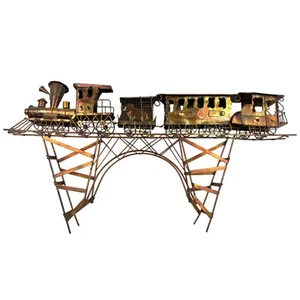 VTG Welded Metal Old Antique Train & Railroad Bridge Art Wall Decor Sculpture - Picture 1 of 18