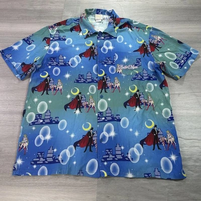 NEW Sailor Moon Shirt Mens Medium Blue Button Up Short Sleeve BoxLunch Exclusive - Image 1 of 4