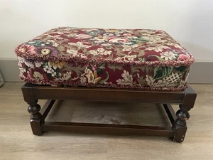 Vintage Ercol Footstool Dark Wood Finish Floral Sanderson Style Cover Large - Picture 1 of 6
